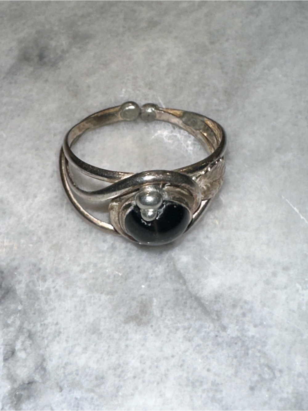 Sterling Silver Women's Black Cabochon Ring - Classic Black Stone